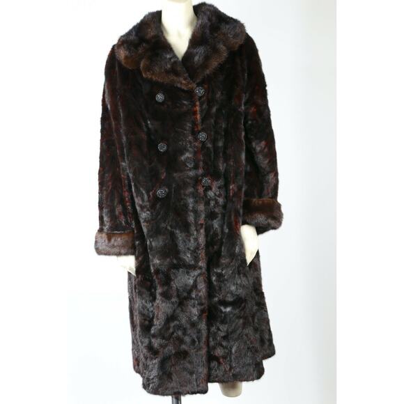 Vintage Brown Mink Fur Rare Jeweled Buttons Collared Long Winter Coat Size M